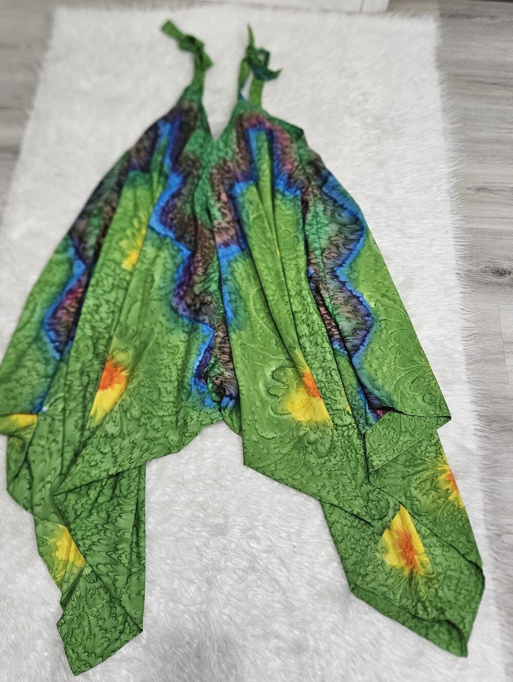 green tie-dye Bohemian Overall
